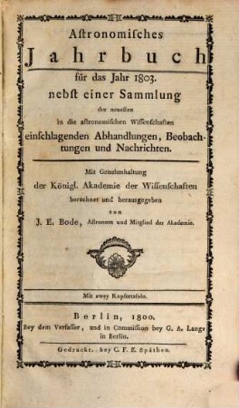 Astronomisches Jahrbuch. 1803 (1800)