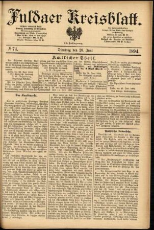 Erste Ausgabe vom Dienstag, den 26. Juni 1894.