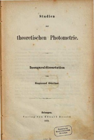 Studien zur theoretischen Photometrie