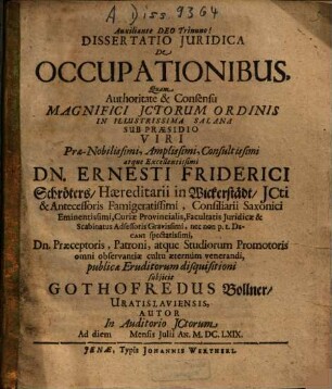 Dissertatio iuridica de occupationibus