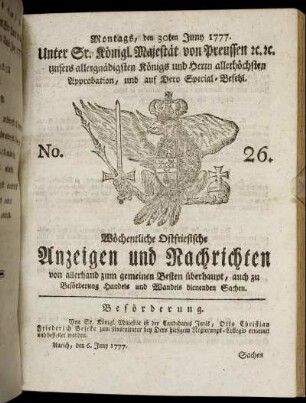 No. 26. Montags, den 30ten Juny 1777.