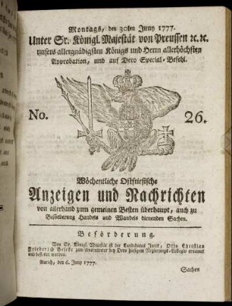 No. 26. Montags, den 30ten Juny 1777.