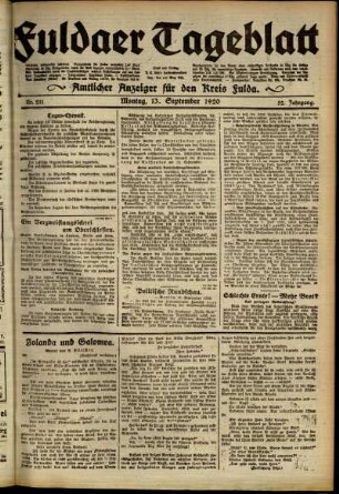 Ausgabe vom Montag, den 13. September 1920.
