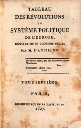 Tableau des révolutions du système politique de l'Europe : depuis la fin du quinzième siècle. 7
