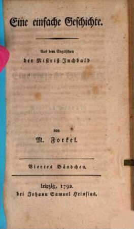 Eine einfache Geschichte : In vier Bändchen, 4