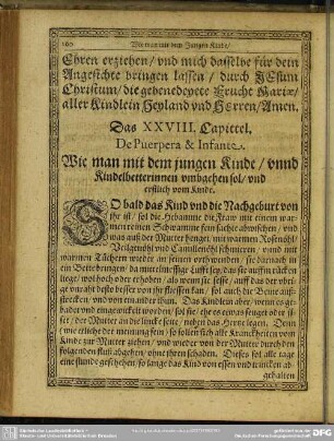 Das XXVIII. Capittel. De Puerpera & Infante