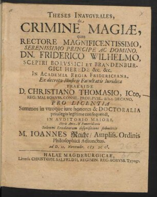 Theses Inavgvrales, de Crimine Magiæ
