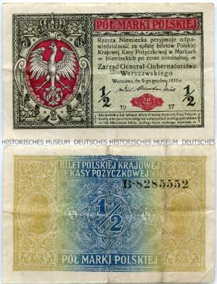 Besatzungsausgabe des Generalgouvernements Warschau über 1/2 Marki