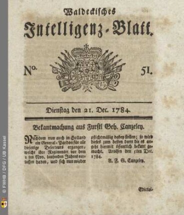 No. 51, Dienstag den 21. Dec. 1784
