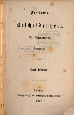 Freidanks Bescheidenheit : ein Laienbrevier