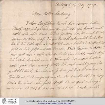 Brief vom 16.12.1920