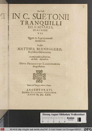 In C. Suetonii Tranquilli XII. Caesares, Diatribe VII.