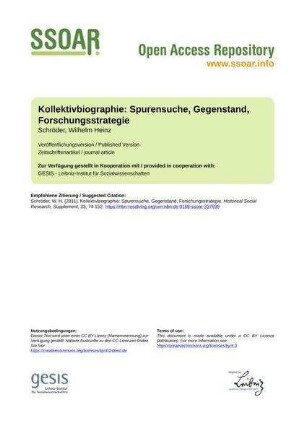 Kollektivbiographie: Spurensuche, Gegenstand, Forschungsstrategie