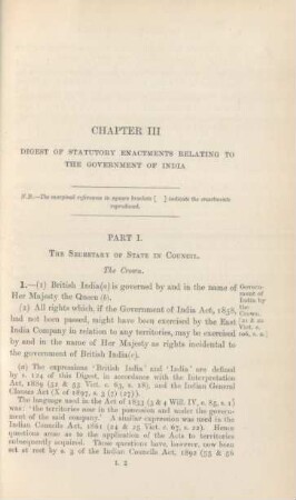 Chapter III. Digest of statutory enactments relating to the Government of India