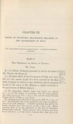 Chapter III. Digest of statutory enactments relating to the Government of India