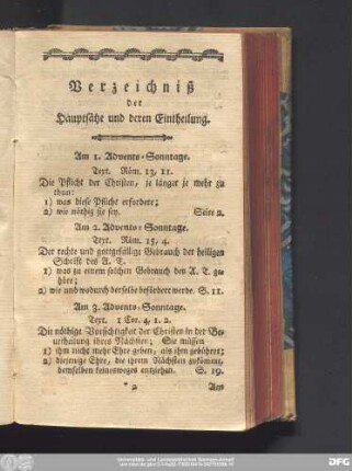 Verzeichniß der Hauptsätze und deren Eintheilung.