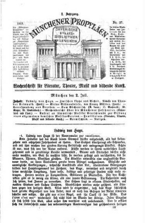 Münchener Propyläen : Wochenschrift für Literatur, Theater Musik und bildende Kunst. 1, 1. 1869, [b] = Nr. 27 - 52