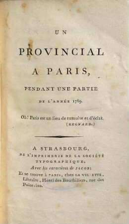 Un provincial à Paris : pendant une partie de l'année 1789