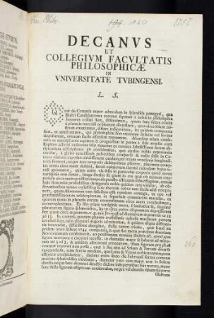 Decanvs Et Collegivm Facvltatis Philosophicae In Vniversitate Tvbingensi. L. S.