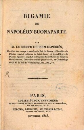 Bigamie de Napoléon Buonaparte