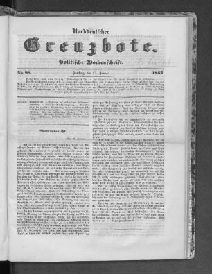 Norddeutscher Grenzbote. Politische Wochenschrift. No. 88 1863.