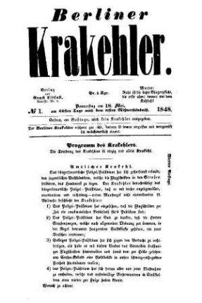 No 1.: No 1, 18.Mai 1848