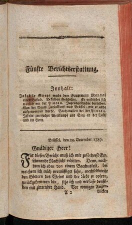 Fünfte Berichtserstattung.