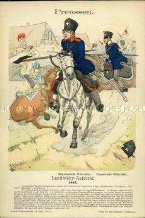 Uniformdarstellung, Reiter der Ostpreußischen und Pommerschen Landwehr, Königreich Preußen, 1813.