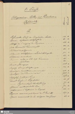Bl. 3r-9v: I. Classe. Allgemeine, Alte und Kirchen-Geschichte.