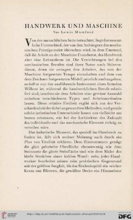 Handwerk und Maschine