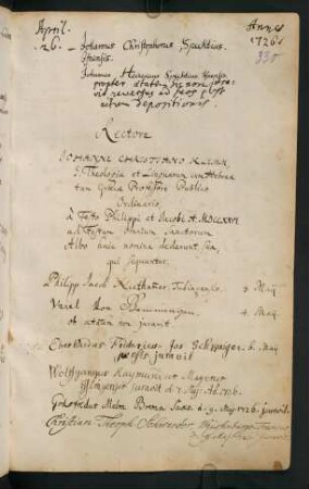 Sommerhalbjahr 1726. Rektorat Johann Christian Klemm