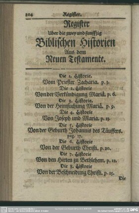 Register Uber die zwey und funffzig Biblischen Historien Aus dem Neuen Testamente