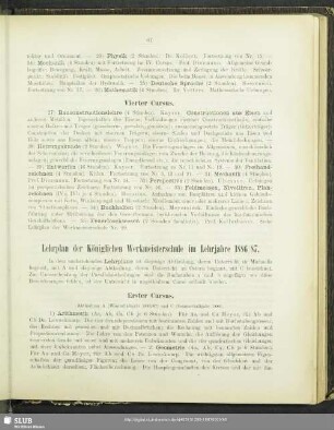 Lehrplan der Königlichen Werkmeisterschule im Lehrjahre 1886/87