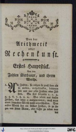 Von der Arithmetik oder Rechenkunst.