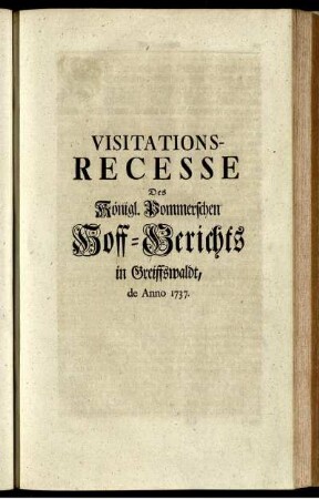 Visitations-Recesse [...] de Anno 1737.