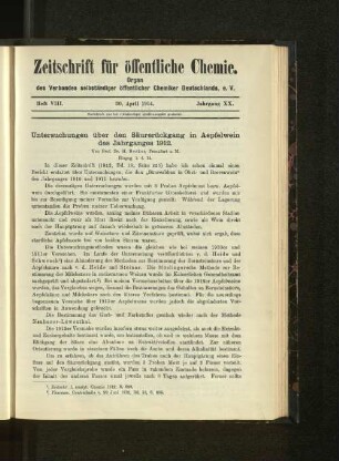 Heft VIII. 30. April 1914. Jahrgang XX.