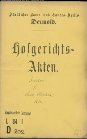 Drebber, Joachim, Pastor zu Lemgo gegen Stadt Rinteln - Schuldforderung