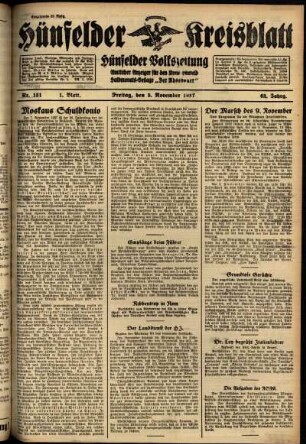 Erste Ausgabe vom Freitag, den 05. November 1937.
