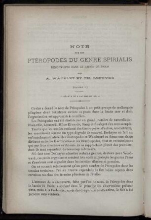 Note sur des Ptéropodes du genre Spiralis découverts dans le bassin de Paris. (planche V.)