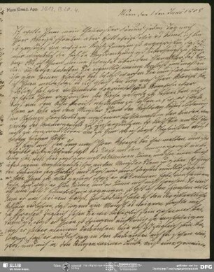 Eigenh. Brief von Sophie Bernhardi an August Wilhelm von Schlegel, Wien, 01.06.1808