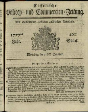 40tes Stueck, Montag den 6ten October 1777