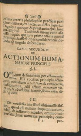 Caput Secundum. De Actionum Humanarum Principiis.