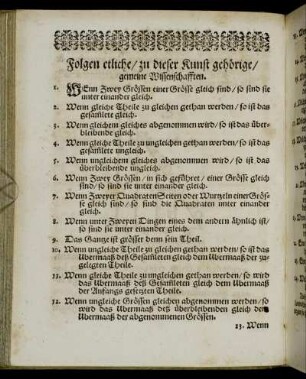 Folgen etliche/ zu dieser Kunst gehörige/ gemeine Wissenschafften.