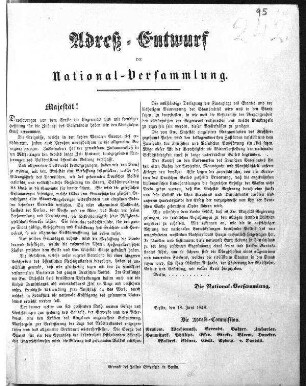 Adreß=Entwurf der National-Versammlung. (Sammlung Friedlaender)