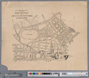 Bebauungs-Plan des südwestlich der Stadt Leipzig gelegenen Areals.