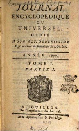 Journal encyclopédique ou universel. 1777, 1