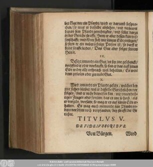 Titulus V. De Fideiussoribus. Von Bürgen.