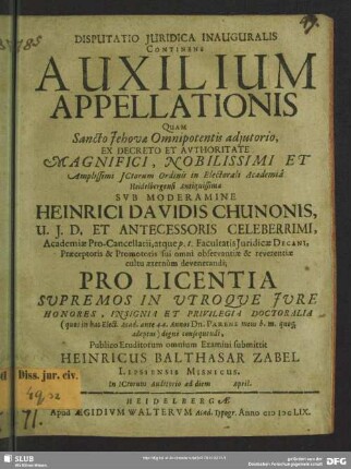 Disputatio juridica inauguralis continens auxilium appellationis