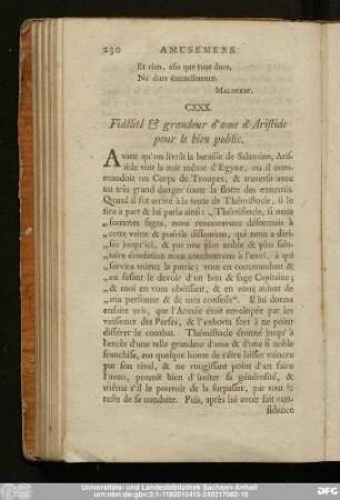 CXXX. Fidélité & grandeur d'ame d'Aristide pour le bien public.