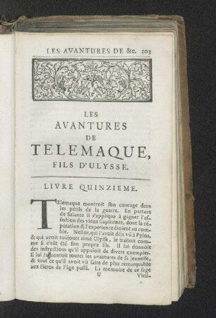 Les avantures de Telemaque, fils d'Ulysse. Livre quinzieme.